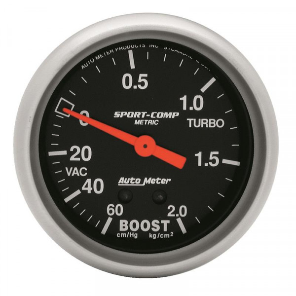 Autometer Sport-Comp 66.7mm METRIC 60 cm/Hg-2.0 Kg/Cm2 Mechanical Vacuum/Boost Gauge