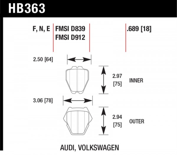 Hawk 00-04 Audi A6 Quattro/00-03 A8 Quattro / 03-05 VW Passat Blue 9012 Front Race Brake Pads