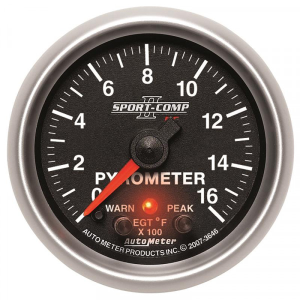 Autometer Sport-Comp II Full Sweep Electronic 0-1600 Deg F EGT/Pyrometer Peak & Warn w/ Elec Control