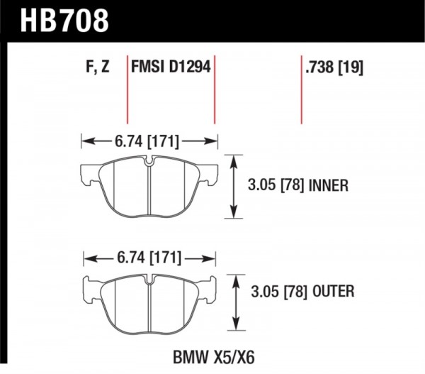 Hawk 07-08 BMW X5 3.0si/4.8i / 09-13 X5 Xdrive / 08-13 X6 Xdrive HPS Front Brake Pads