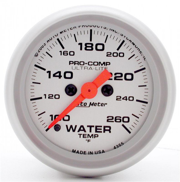 Autometer Ultra-Lite 52mm 100-260 degree F Full Sweep Electronic Water Temperature Gauge