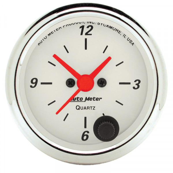 Autometer Arctic White 2-1/6in 12 Hour Analog Clock Gauge