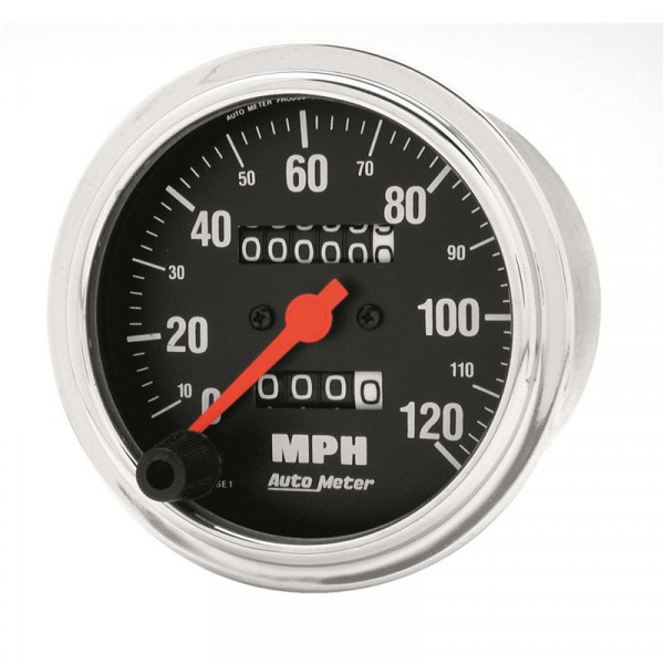 Autometer Traditional Chrome 3-3/8in 120 MPH In-Dash Full Sweep Mechanical Speedometer