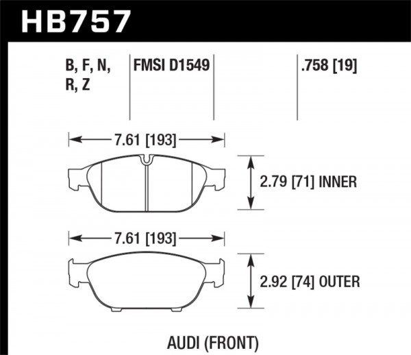 Hawk Audi 2013 A5 Quattro / 12-16 A6 Quattro/A7 Quattro/A8 Quattro PC Front Brake Pads