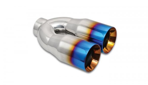 2.5" ID Dual 3.5" OD Round SS Tips (Double Wall, Straight Cut) with Burnt Blue Finish