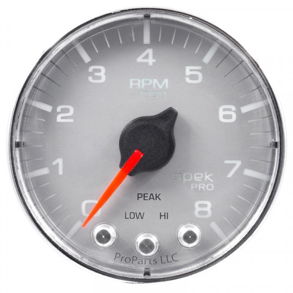 Autometer Spek-Pro Gauge Tachometer 5in 11K Rpm W/Shift Light & Peak Mem Silver/Chrome