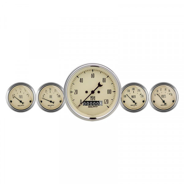 Autometer Antique Beige 5 Piece Kit 3-3/8in & 2-1/16 Elec. Speedometer Gauges