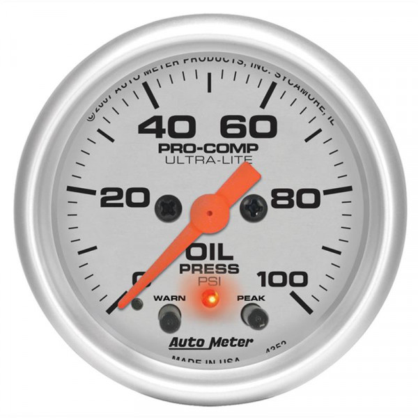 Autometer Ultra-Lite 52mm 0-100 PSI F/S Electronic Oil Pressure w/ Peak Memory & Warning Gauge
