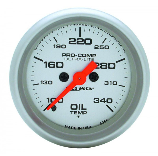 Autometer Ultra-Lite 52mm 100-340 degree F Full Sweep Electronic Oil Temperature Gauge