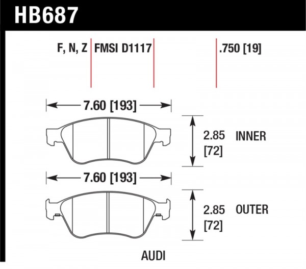Hawk 04-10 Audi A8 Quattro / 07-11 S6 / 07-10 S8 / 04-06 VW Phaeton HPS Front Street Brake Pads