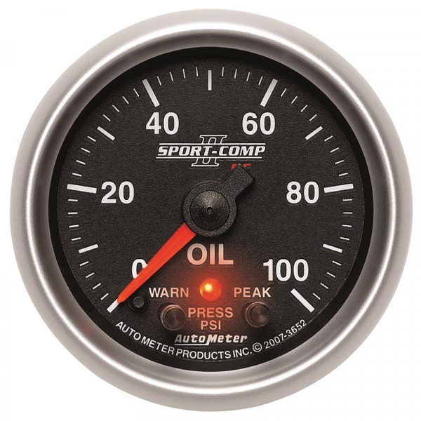 Autometer Sport-Comp II 52.4mm 0-100 PSI Oil Pressure Peak & Warn w/ Electronic Control Gauge