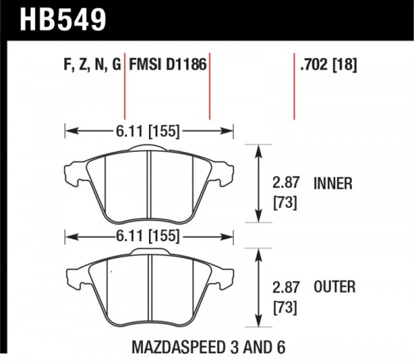 Hawk 07-08 Mazdaspeed3/06-07 Mazdaspeed6 HP+ Street Front Brake Pads