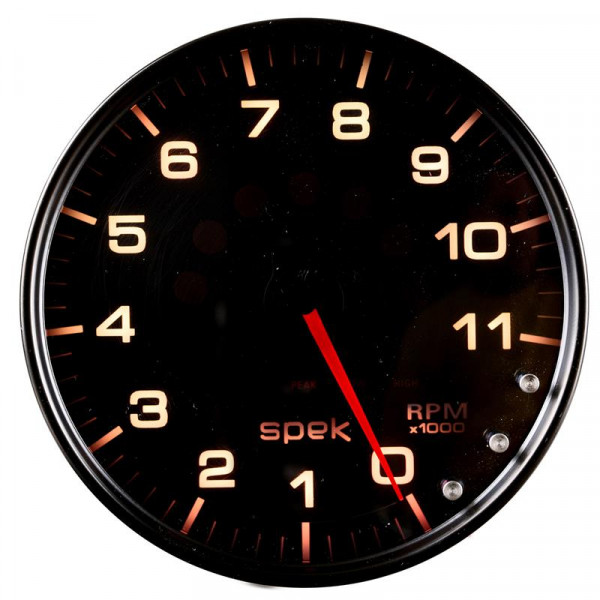 Autometer Spek-Pro Gauge Tachometer 5in 11K Rpm W/Shift Light & Peak Mem Black/Smoke/Black