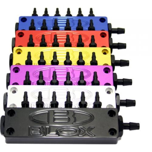 BLOX Racing Surface-mount Vacuum Block - 6-Port / Billet Aluminum - Black