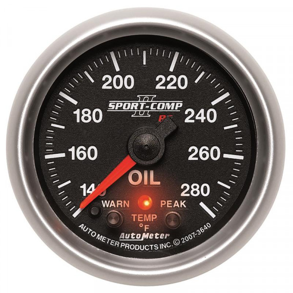 Autometer Sport-Comp II 52.4mm 140-280 Deg F Oil Temperature Peak & Warn w/ Electronic Control Gauge