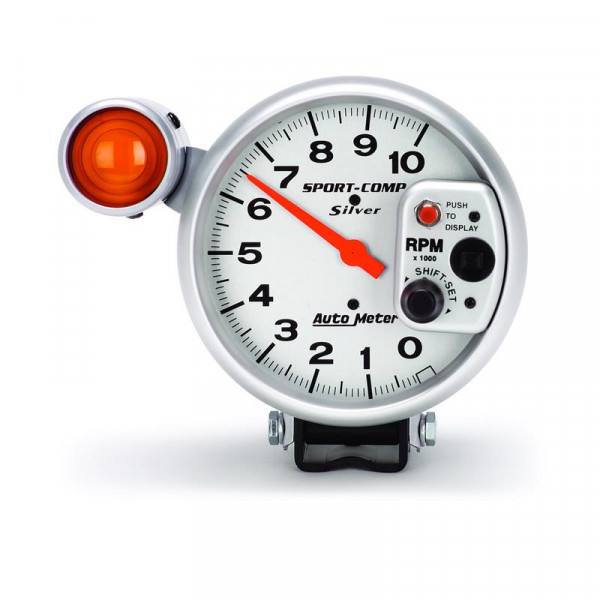 Autometer Sport-Comp 5 inch 10K RPM Shift Light Silver Tach