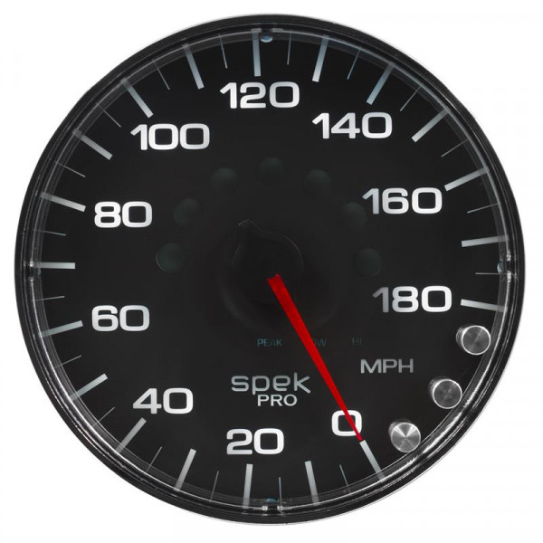 Autometer Spek-Pro Gauge Speedometer 5in 180 Mph Elec. Programmable Black/Chrome