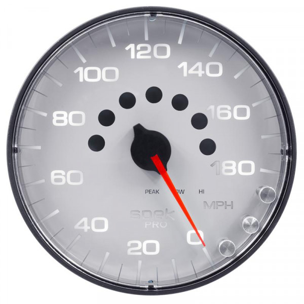 Autometer Spek-Pro Gauge Speedometer 5in 180 Mph Elec. Programmable White/Black