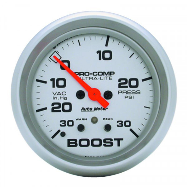 Autometer Ultra-Lite 66.7mm Full Sweep Elec 30 IN Hg/30 PSI Vacuum/Boost w/ Peak Memory & Warning