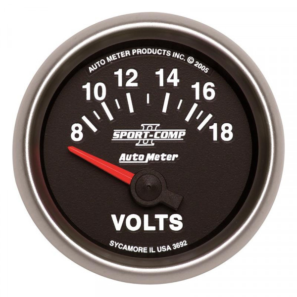 Autometer Sport-Comp II 52mm 8-18 Volt Short Sweep Electronic Voltmeter