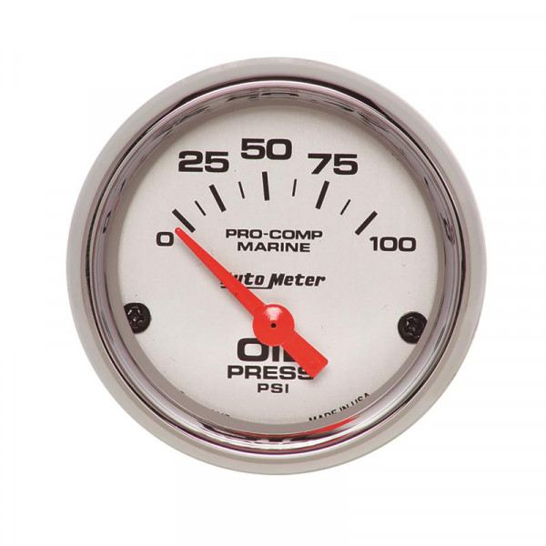 Autometer Ultra-Lite 2-1/16in Electric 100 PSI Oil Pressure Gauge Marine Chrome