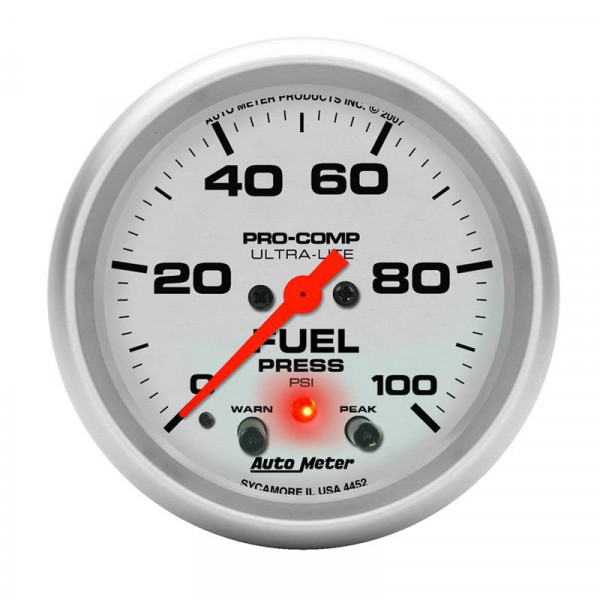 Autometer Ultra-Lite 2-5/8in Full Sweep Elec 0-100 PSI Fuel Pressure w/ Peak Memory & Warning Gauge