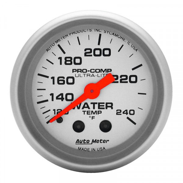 Autometer Ultra-Lite 52mm 120-240 Deg F Mechanical Water Temp Gauge 12' Tubing