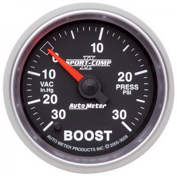 Autometer Sport-Comp II 52mm Full Sweep Electronic 30 In Hg-Vac/30 PSI Vacuum/Boost Gauge