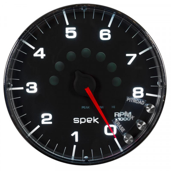 Autometer Spek-Pro Gauge Tachometer 5in 8K Rpm W/Shift Light & Peak Mem Black/Chrome