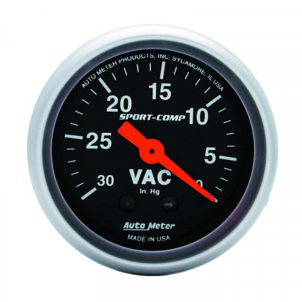 Autometer Sport-Comp 2-1/16in. 30 IN HG Mechanical Vacuum Gauge