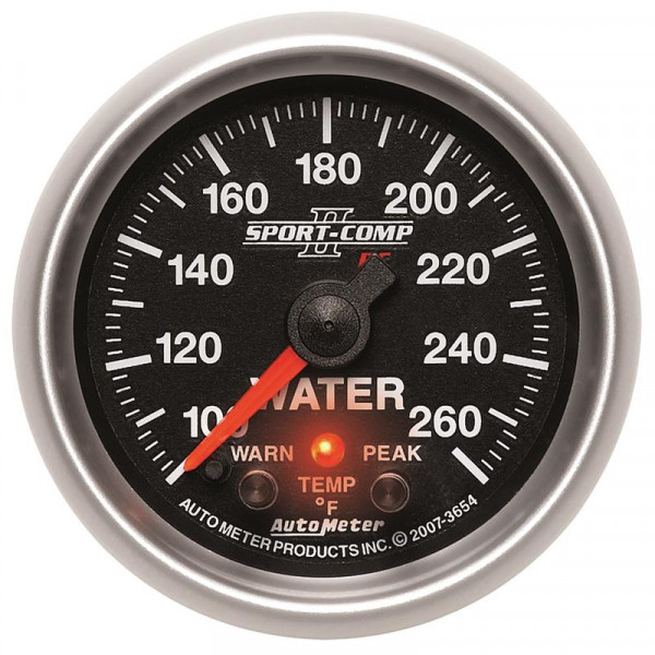 Autometer Sport-Comp II 52.4mm 100-260 Deg F Water Temp Peak & Warn w/ Electronic Control Gauge