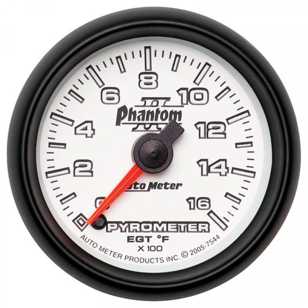 Autometer Phantom II 52.4mm Full Sweep Electronic 0-1600 Def F EGT/Pyrometer Gauge