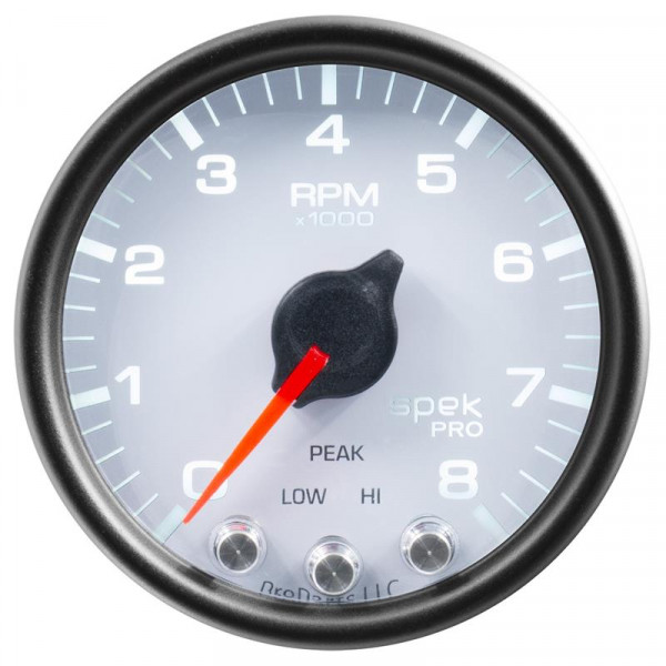 Autometer Spek-Pro Gauge Tachometer 5in 11K Rpm W/Shift Light & Peak Mem White/Black