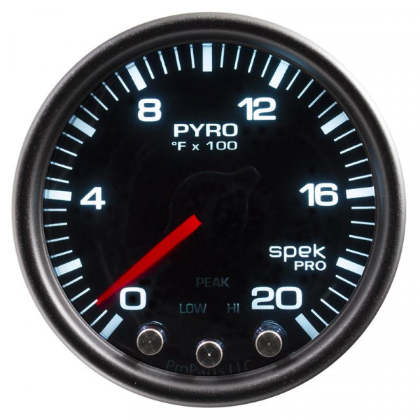 Autometer Spek-Pro Gauge Pyro. (Egt) 2 1/16in 2000f Stepper Motor W/Peak & Warn Blk/Smoke/Blk