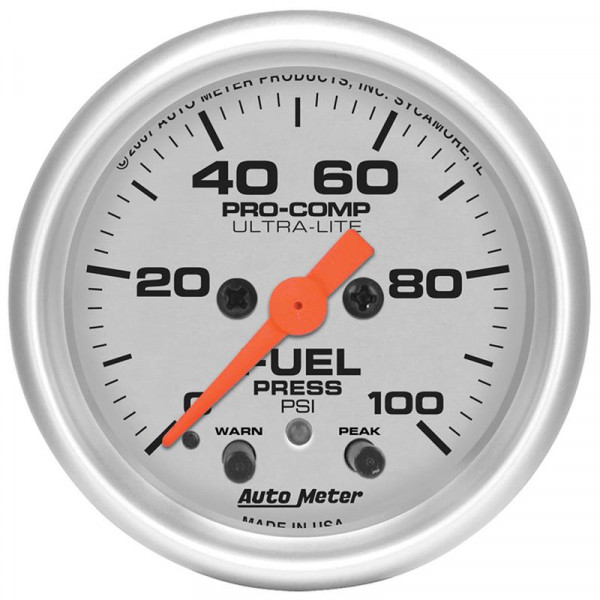 Autometer Ultra-Lite 52mm 0-100 PSI Fuel Pressure w/ Peak Memory Warning Gauge